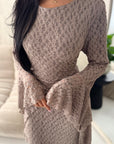 Viva Mocha Mesh Floral Extreme Flare Sleeve Dress