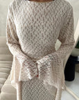 Viva Cream Mesh Floral Extreme Flare Sleeve Dress