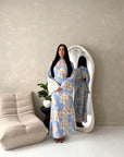 Geri Blue Linen Floral Summer Modest Dress