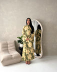 Geri Khaki Linen Floral Summer Modest Dress