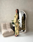 Geri Khaki Linen Floral Summer Modest Dress