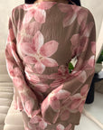 Geri Mocha Linen Floral Summer Modest Dress