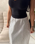 Irma White Polka Dot Satin Skirt