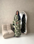 Marwa Khaki Floral Embroidery Linen Summer Dress