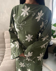 Marwa Khaki Floral Embroidery Linen Summer Dress