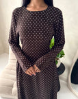 Rosh Brown With White Polka Dot A line Summer Dress