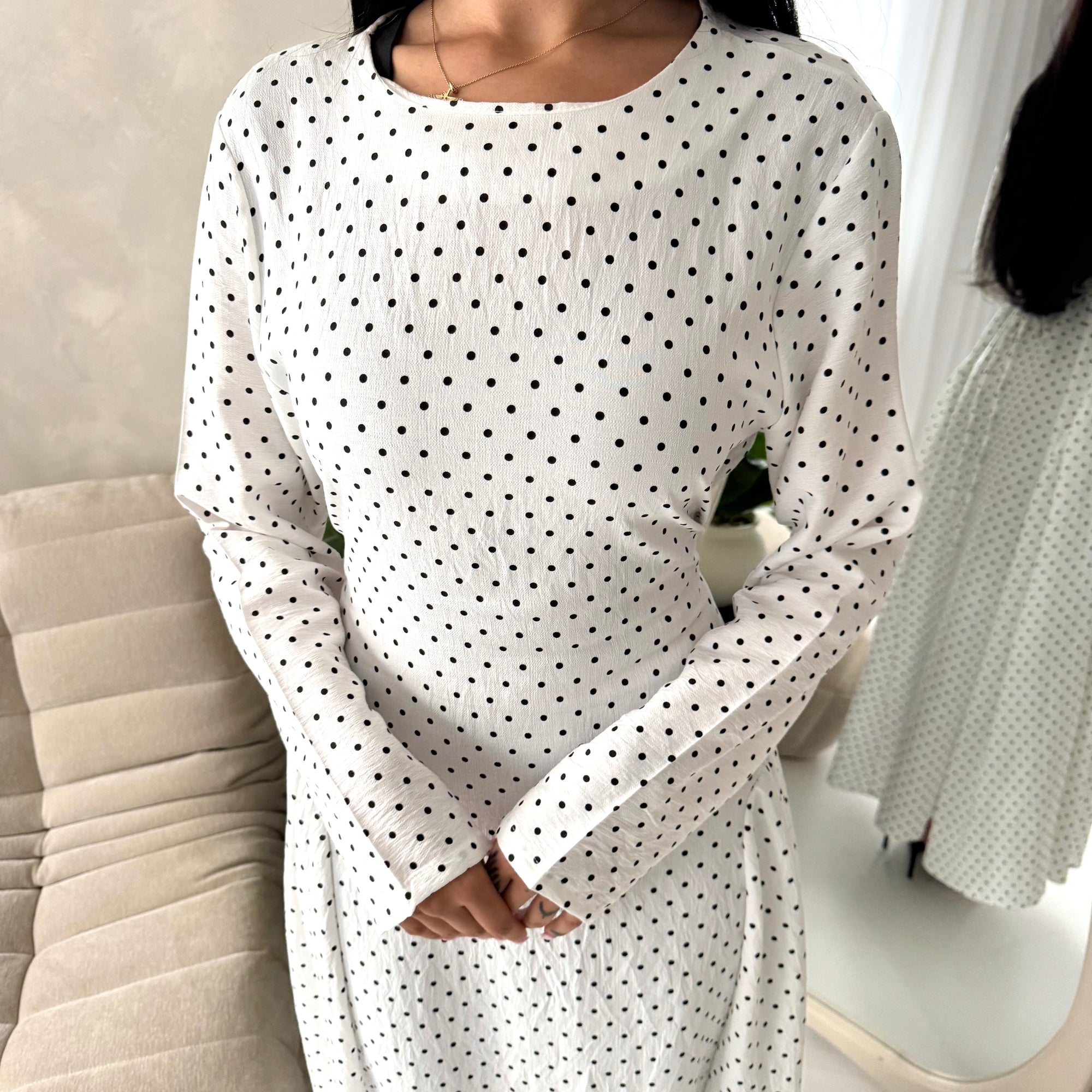Rosh White With Black Polka Dot A line Summer Dress House Of Haniya Rosh White With Black Polka Dot A line Summer Dress House Of Haniya