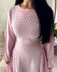 Rosh Pink With Black Polka Dot A line Summer Dress