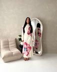 Tili Pink Modest Linen Floral Summer Tie Back Dress