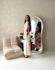 Tili Pink Modest Linen Floral Summer Tie Back Dress