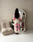 Tili Pink Modest Linen Floral Summer Tie Back Dress