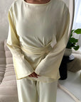 Hadia Yellow Front Gather Top & Trouser Co Ord Set