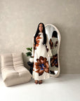 Tili Chocolate Modest Linen Floral Summer Tie Back Dress