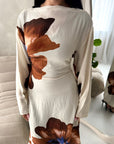 Tili Chocolate Modest Linen Floral Summer Tie Back Dress