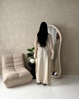 Hadia Beige Linen V Neck Lightweight Front Tie Oversized Dress