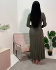 Diya Khaki V Neck Ribbed Tie Back Knitted Dress