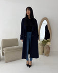 Kaira Navy Collar Buttoned Belted Coat