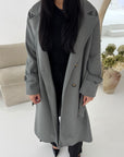Kaira Light Grey Collar Buttoned Belted Coat