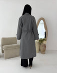 Kaira Grey Collar Buttoned Belted Coat