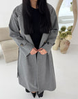 Kaira Grey Collar Buttoned Belted Coat