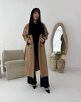 Kaira Camel Collar Buttoned Belted Coat
