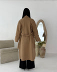 Kaira Camel Collar Buttoned Belted Coat