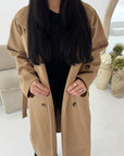 Kaira Camel Collar Buttoned Belted Coat