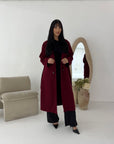 Kaira Wine Collar Buttoned Belted Coat