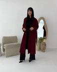 Kaira Wine Collar Buttoned Belted Coat
