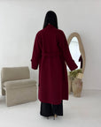 Kaira Wine Collar Buttoned Belted Coat