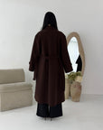 Kaira Brown Collar Buttoned Belted Coat