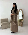 Sonya Mocha Extreme Flare Fur Sleeve Tie Back Dress