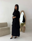 Sonya Black Extreme Flare Fur Sleeve Tie Back Dress