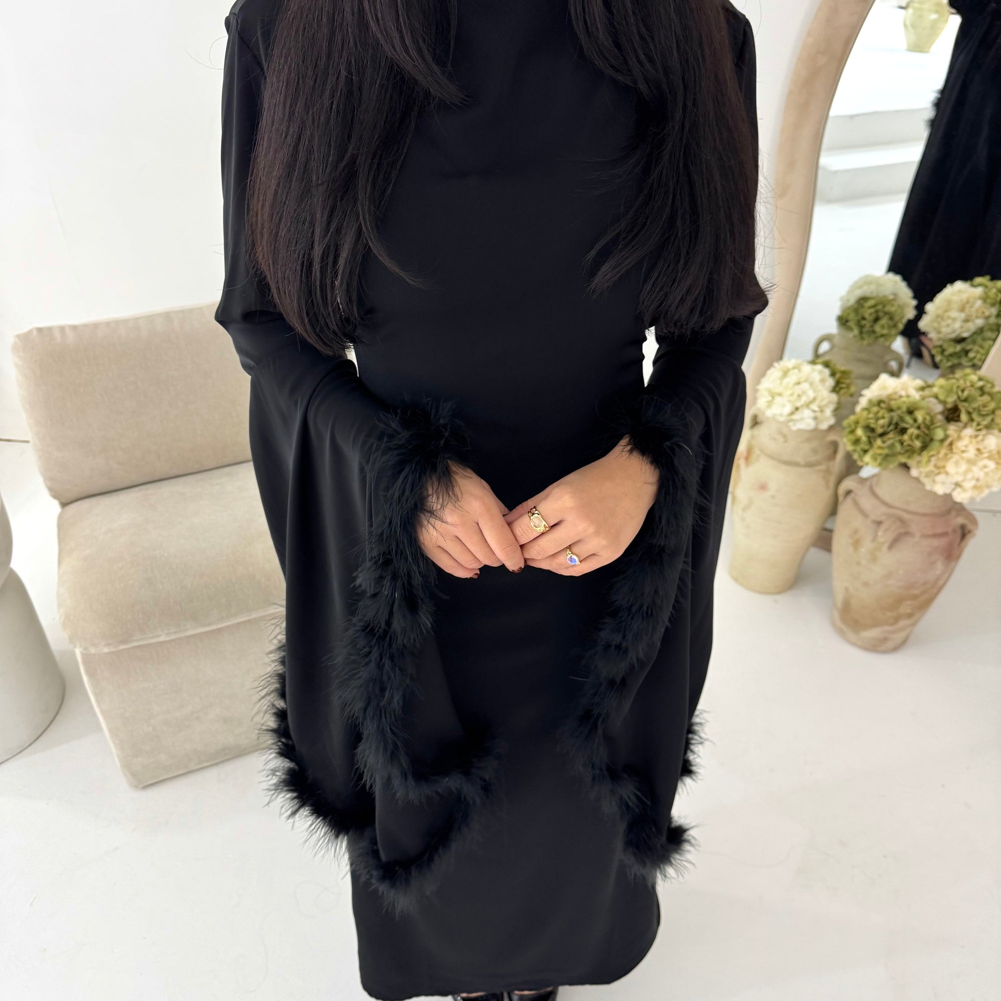 black dress with fur sleeves Amazon.com: YMDUCH Women's Off Shoulder Long Sleeve Fur Trim A-Line Party Club Mini Dress Black : Clothing, Shoes & Jewelry