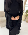 Sonya Black Extreme Flare Fur Sleeve Tie Back Dress