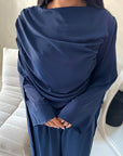 Maliha Navy Plain Drape Cape Top Trouser Co Ord Set