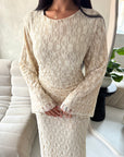 Mirya Beige Lace Lined Skirt Summer Co Ord Set