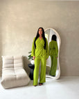 Ahura Lime Green V Neck Wrap Over Co Ord
