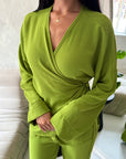 Ahura Lime Green V Neck Wrap Over Co Ord