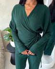 Ahura Emerald Green V Neck Wrap Over Co Ord