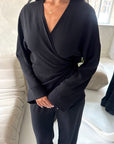 Ahura Black V Neck Wrap Over Co Ord