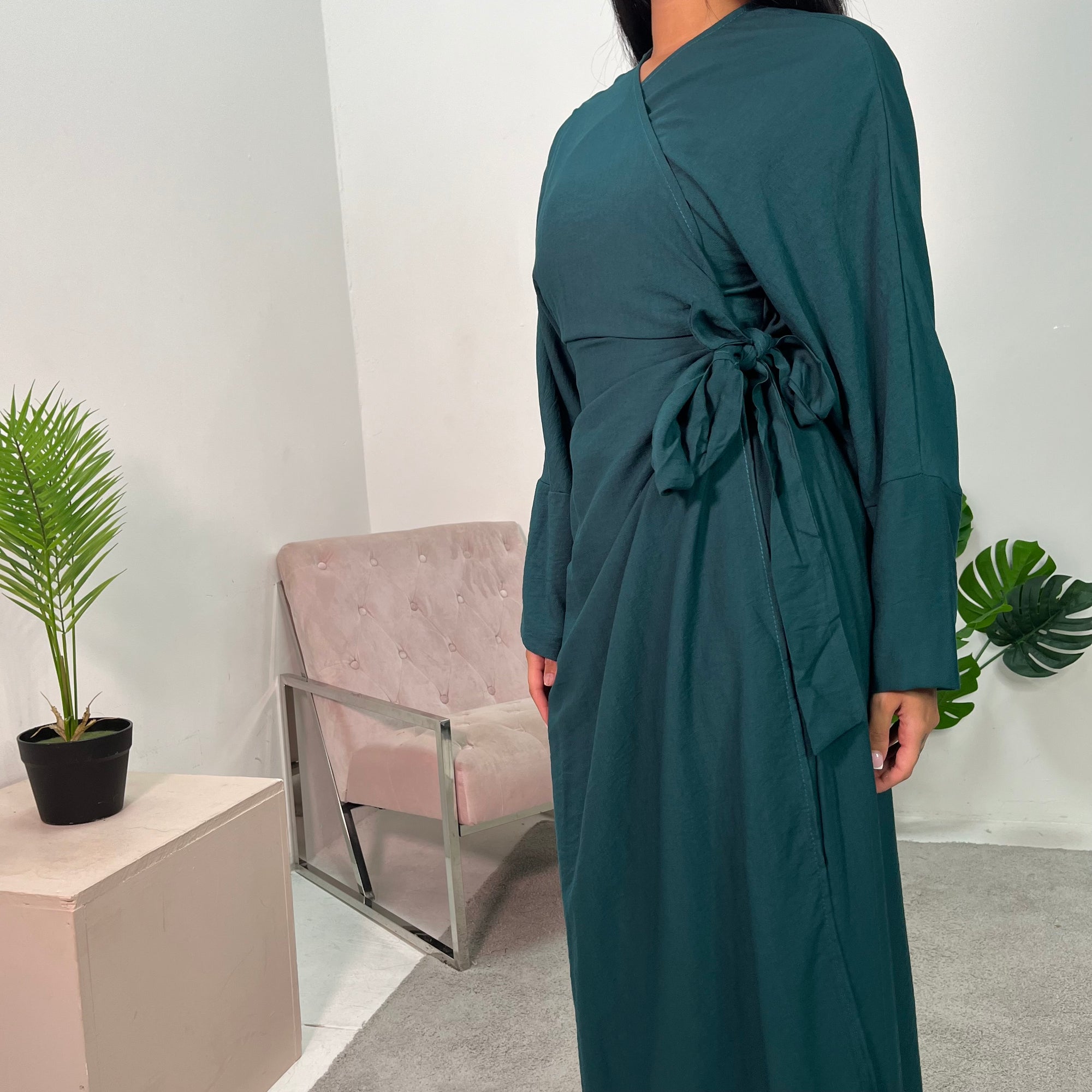 Levani Emerald Green Wrap Tie Modest Dress