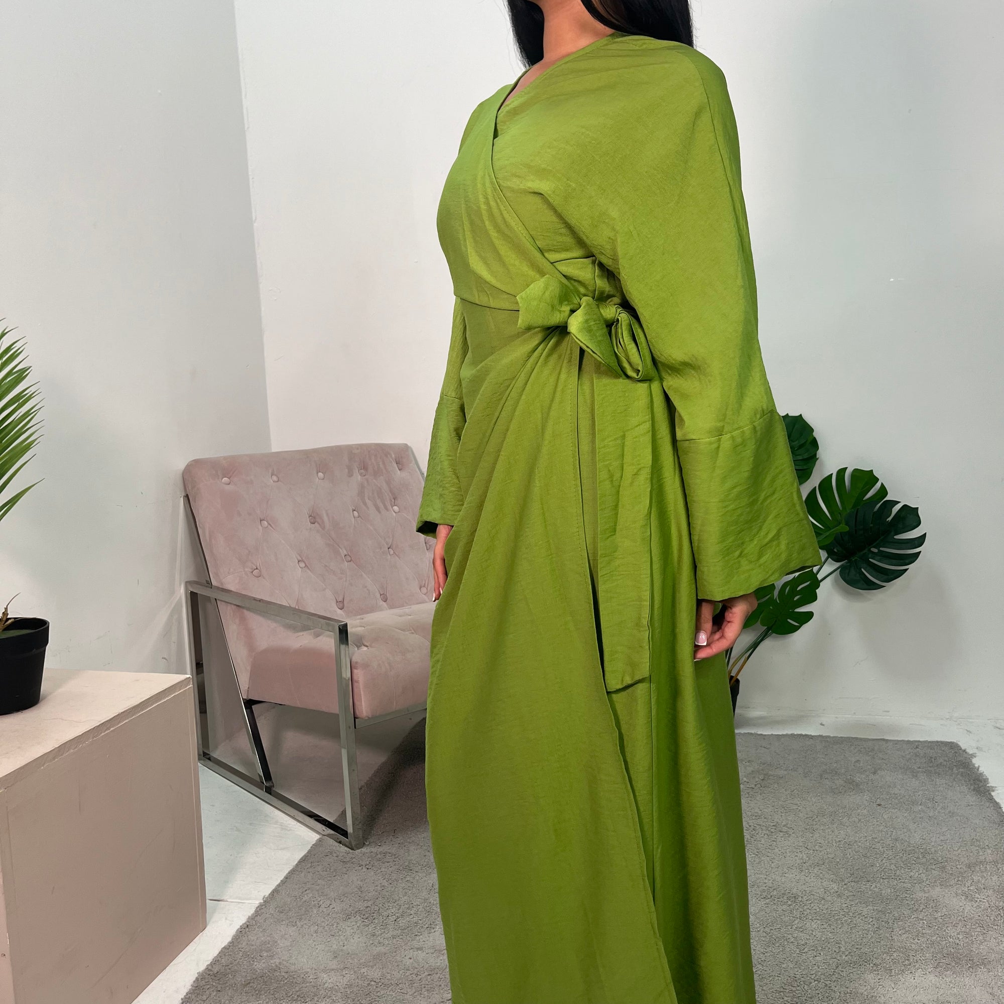 Levani Lime Green Wrap Tie Modest Dress House Of Haniya Levani Lime Green Wrap Tie Modest Dress House Of Haniya