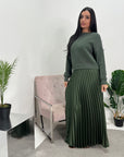 Hima Khaki Pleated Skirt And Knitted Jumper Dress