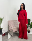 Hima Red Pleated Skirt And Knitted Jumper Dress