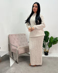 Akla Beige Cable Knitted Skirt And Jumper Two Piece Set