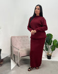 Akla Wine Cable Knitted Skirt And Jumper Two Piece Set