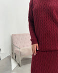 Akla Wine Cable Knitted Skirt And Jumper Two Piece Set