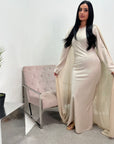 Kezia Beige Satin Diamante Cape Modest Dress