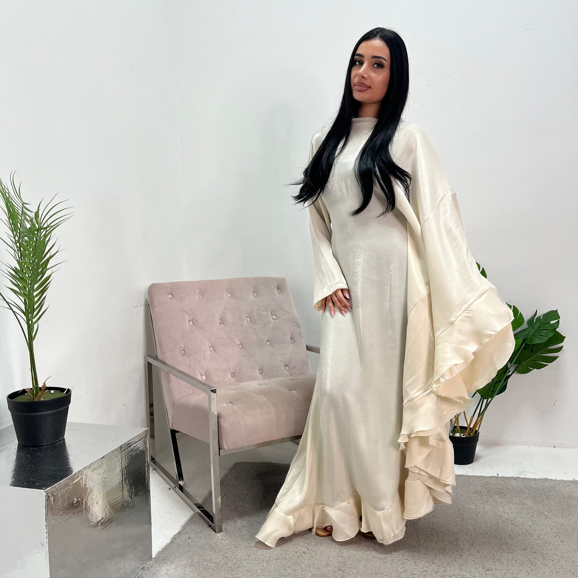 Nazah Cream Side Drape Modest Dress